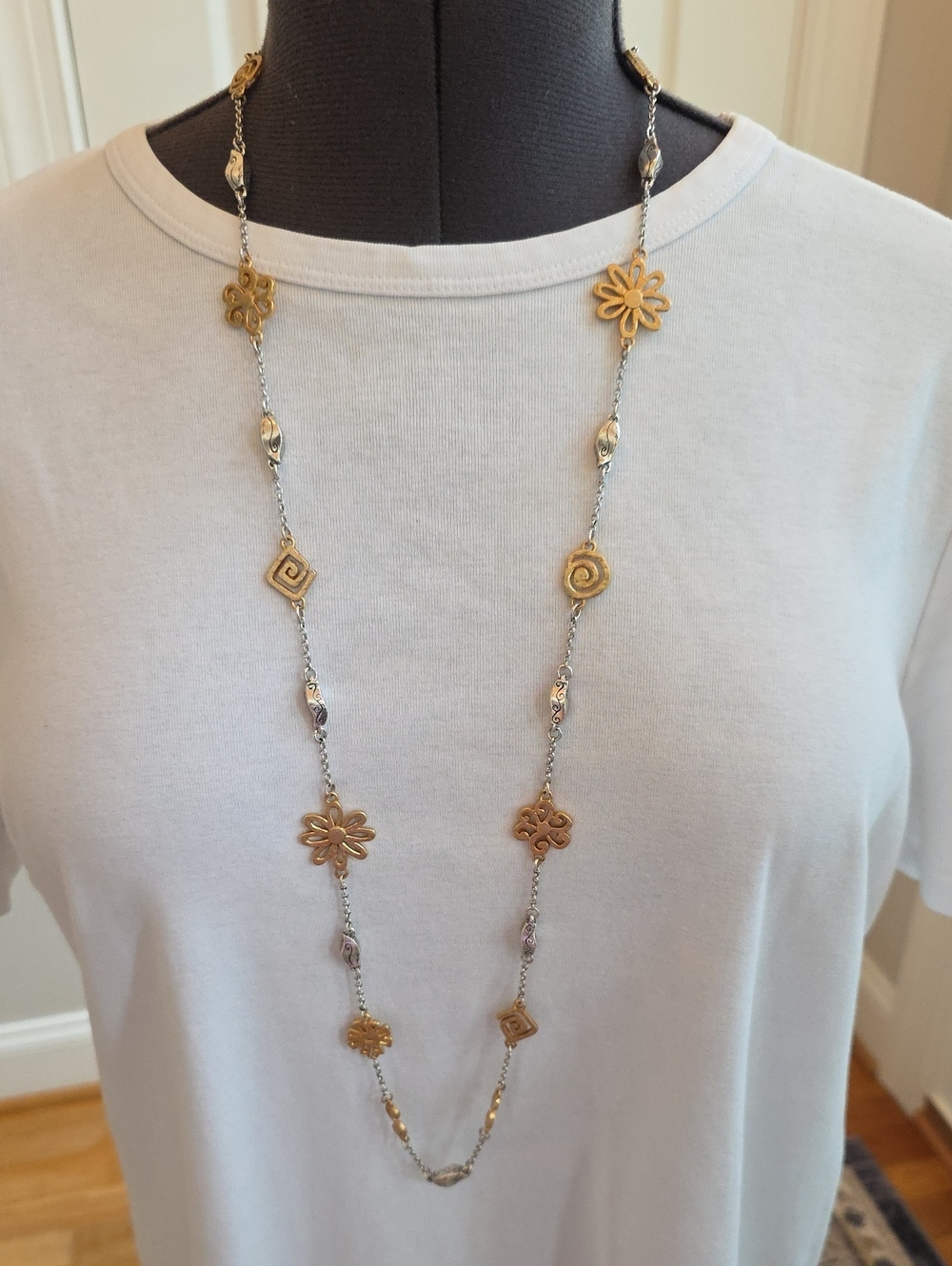 Brighton Retired Flower & Vertigo Mixed Metals Station Necklace